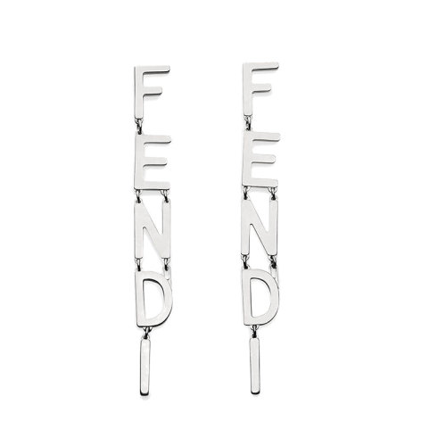 FENDI/芬迪  SIGNATURE系列 女士銀色金屬懸掛Fendi字樣耳環 8AH031B08F0TH0
