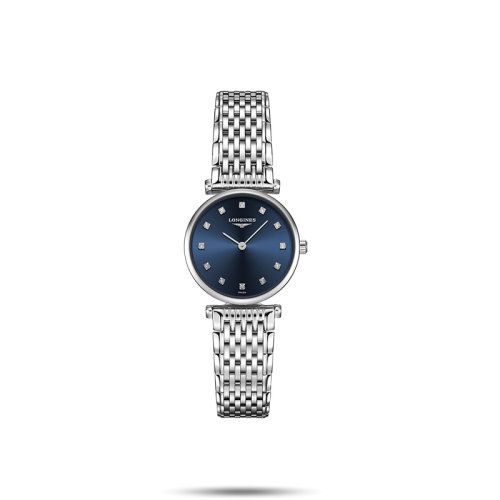 LONGINES/浪琴  嘉嵐系列精鋼表殼表鏈藍(lán)盤(pán)女士石英腕表 24毫米