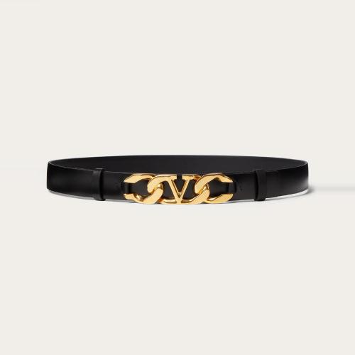  VALENTINO華倫天奴 22年秋冬 女士 腰帶 CEINTURE VLOGO CHAIN EN CUIR DE VEAU BRILLANT， HAU
