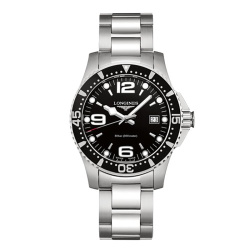 LONGINES/浪琴 康卡斯?jié)撍盗?石英表黑盤鋼鏈男表41毫米L3.740.4.56.6