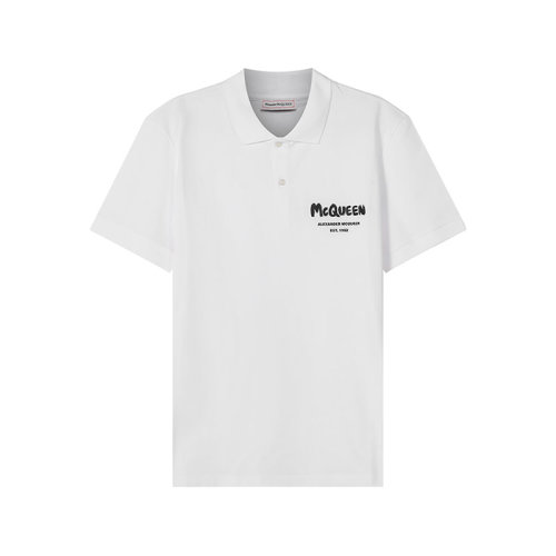 Alexander McQueen/亞歷山大麥昆 【22春夏新款】 男士棉質短袖POLO衫LOGO刺繡圖案 662551 QRX33