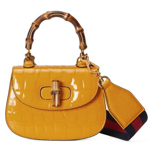  GUCCI古馳 22年秋冬 女士 Gucci Bamboo 1947系列竹節鱷魚皮迷你手袋 686864 EV4CT 7645
