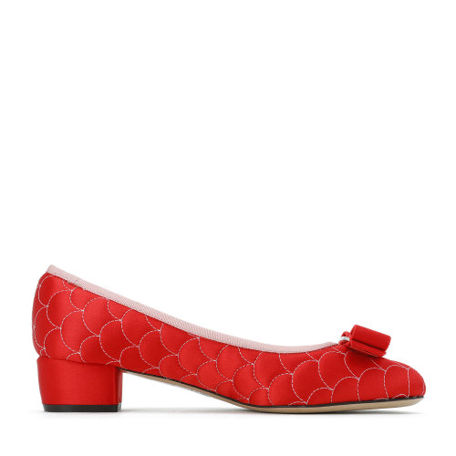Salvatore Ferragamo/菲拉格慕 珊瑚紅 女士VARA蝴蝶結鱗片式緞面中跟鞋 726017-01Q995-VARA MER* 20