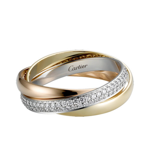 CARTIER/卡地亞 Trinity系列 白金，黃金，玫瑰金，鉆石戒指 B4086000
