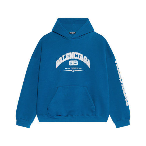 Balenciaga/巴黎世家      男士藍色棉質加厚抓絨連帽衛衣674986TLVJ24480