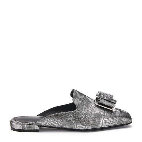 Salvatore Ferragamo/菲拉格慕 金屬灰色 女士蝴蝶結飾平底穆勒鞋 733770-01R521