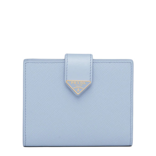 PRADA/普拉達 22春夏新款 女士小號天藍色皮革三角琺瑯金扣錢包1MV204_2DYG_F0076