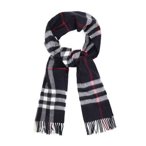 BURBERRY/博柏利 女款海軍藍格紋山羊絨圍巾 80155421