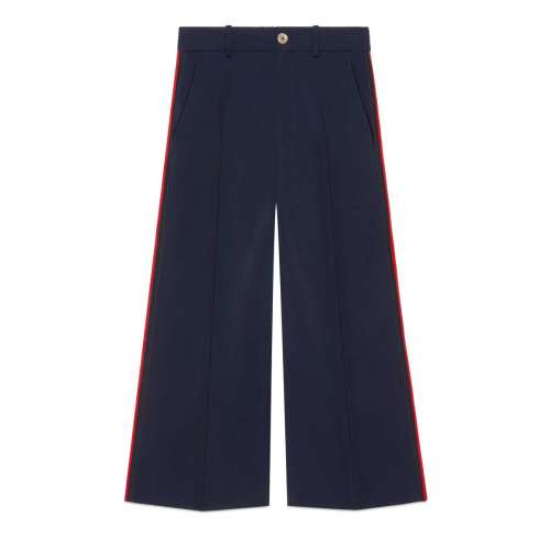 GUCCI/古馳 褲子  側邊條紋 深藍色 女士 闊腿長褲 休閑褲 523250 ZKR01 4755