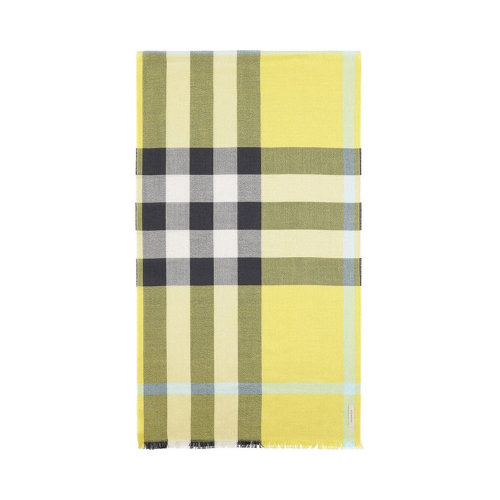 BURBERRY/博柏利 女士黃色真絲混紡羊絨格紋圍脖圍巾 3921790