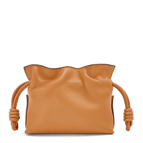 LOEWE/羅意威 Flamenco系列女士棕色牛皮革經典徽標壓花裝飾抽繩磁扣開合單肩包斜挎包鏈條包手拿包女包 A411FC6X01-2586
