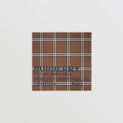  BURBERRY 22年秋冬 女士 Horseferry 印花格紋絲毛混紡大號(hào)方巾 80573851