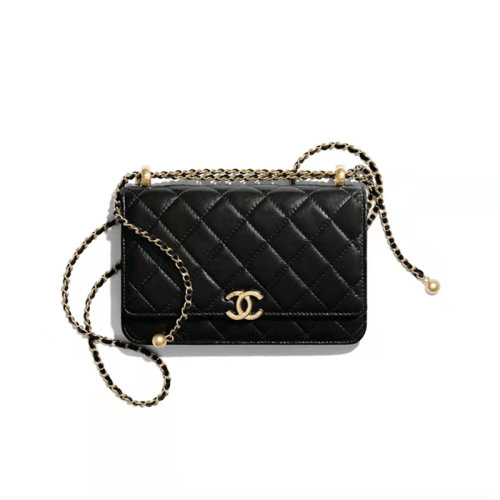 CHANEL/香奈兒 雙金珠 WOC小金球發財包 鏈條零錢包 小牛皮配金屬斜挎包 黑色 女包 AP2289 B06092 94305