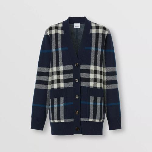  BURBERRY 22年秋冬 女士 羊毛混紡格紋提花寬松開衫 80590881