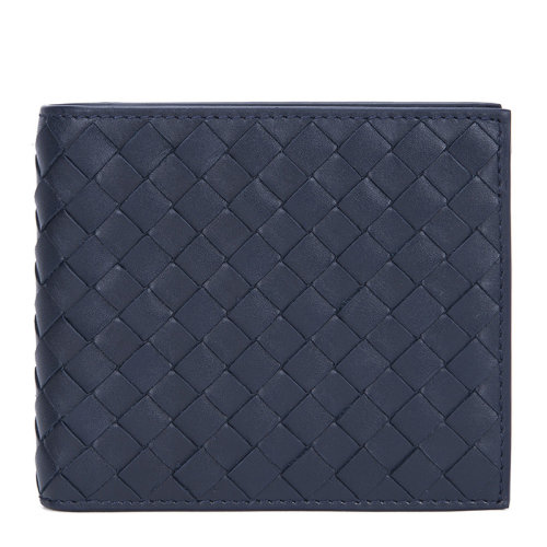 Bottega Veneta/葆蝶家 BV  男女同款中性款青藍(lán)色牛皮編織短款折疊錢包卡包男包 113993-V4651-4013