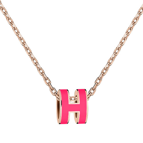 【主推】HERMES/愛馬仕 Mini Pop H 玫紅色吊墜，玫瑰金色項(xiàng)鏈 限定款（配HERMES禮品袋及禮品盒）