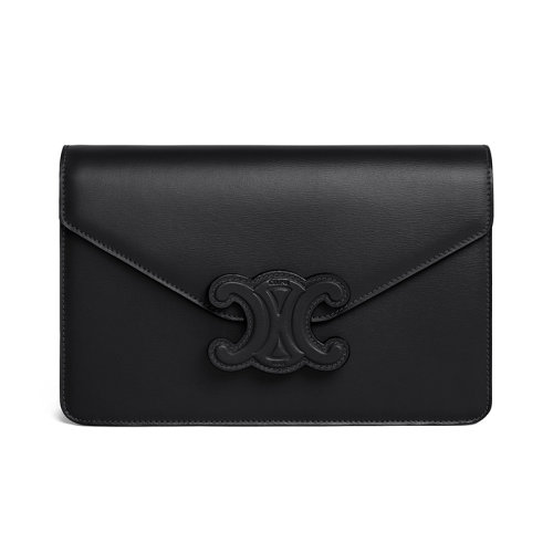CELINE/賽琳 22新款 TRIOMPHE系列 女士黑色小牛皮配金色鏈條單肩斜挎錢包10J733DPV.38NO