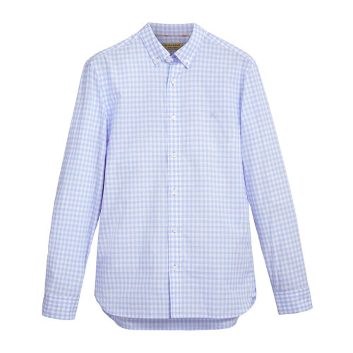 Burberry/博柏利  男士格紋淡藍色純棉時尚休閑長袖襯衫