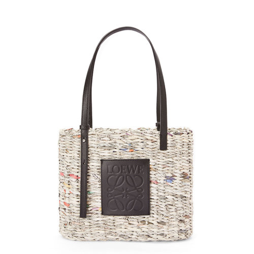 LOEWE/羅意威 22新款Basket系列 女士小號黑色/多色編織紙制品飾經典徽標壓印牛皮革單肩手提包A223099X18-1489