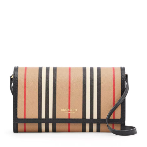 BURBERRY/博柏利 女士經典卡其色Icon條紋電子帆布可拆卸肩帶錢包單肩包斜挎包手拿包女包8026004