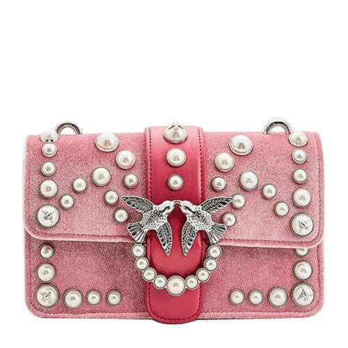 Pinko/品高 BAG LOVE系列 女士時尚單肩斜跨鏈條包 燕子包 絲絨珍飾裝飾  灰色系