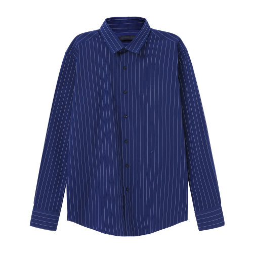 Trussardi/楚莎迪 深藍色條紋純棉翻領男士長袖襯衫 長襯 內搭 上裝