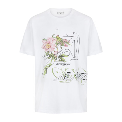 Givenchy/紀梵希 白色牡丹印花男士短袖T恤   cg