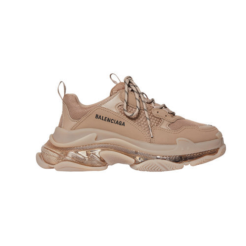 Balenciaga/巴黎世家 22年秋冬新款 TRIPLE S系列 女士淺棕色滌綸/聚氨酯混紡飾有同色網(wǎng)眼設(shè)計(jì)黑色刺繡LOGO運(yùn)動(dòng)鞋544351W2GA12510