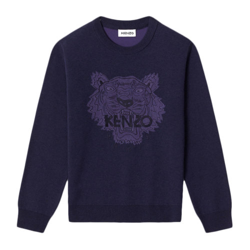 KENZO/高田賢三 女士 服裝 深藍色虎頭圖案棉休閑衛衣 女衛衣