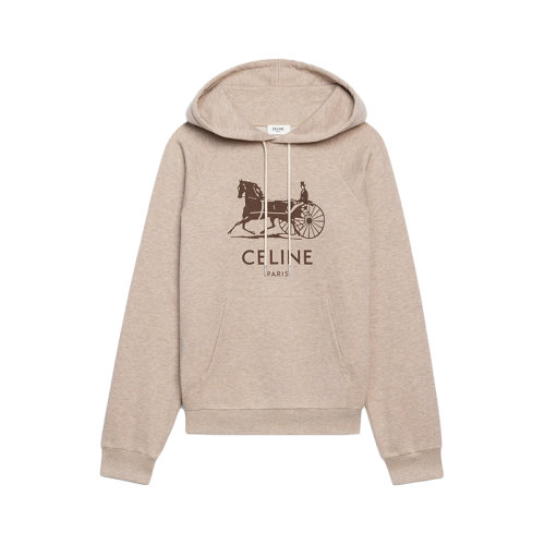 CELINE/賽琳      女士米色/棕色山羊絨棉質抓絨SULKY連帽衫2Y428450I.02WN