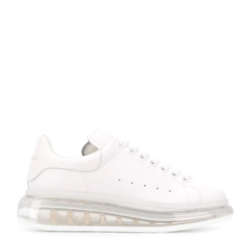 Alexander McQueen/亞歷山大麥昆 女士白色光滑小牛皮透明鞋底系帶運動鞋休閑鞋低幫板鞋小白鞋女鞋