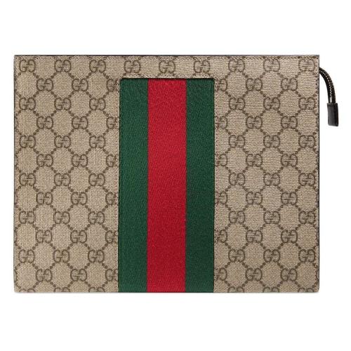  GUCCI古馳 22年秋冬 男士 飾條紋織帶_人造帆布手拿包 475316 KHN4N 9791 預定商品2-6周發貨