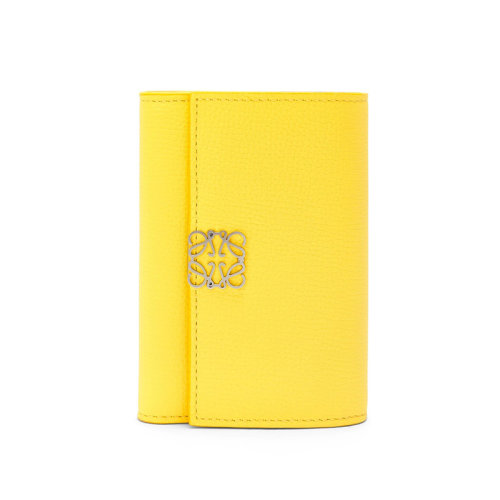 LOEWE/羅意威 22新款 女士小號(hào)黃色鵝卵石紋牛皮革徽標(biāo)壓紋垂直三折錢包C821S33X01-8240