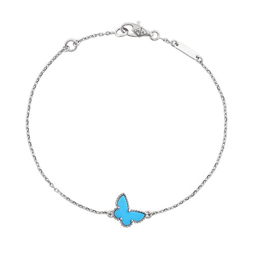 Van Cleef & Arpels/梵克雅寶 經典Sweet Alhambra papillon系列 18k金白金綠松石蝴蝶手鏈VCARF80400