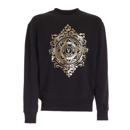 VERSACE JEANS/范思哲牛仔 男士黑色棉質(zhì)經(jīng)典字母徽標裝飾圓領(lǐng)長袖上衣衛(wèi)衣運動衫套頭衫 71GAIF05-CF00F-G89