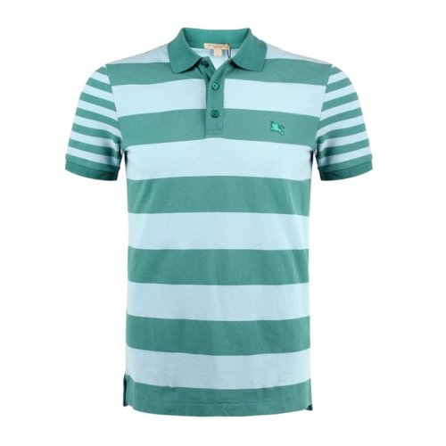 BURBERRY/博柏利20春夏 男裝 服飾 經典LOGO款 湖藍色 棉質條紋logo標志騎士刺繡半袖 男士短POLOT恤 3963087