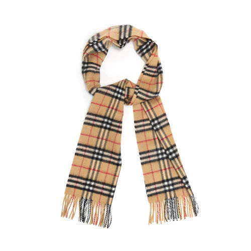 BURBERRY/博柏利 巴寶莉 男女同款 經典格紋 時尚駝色羊絨流蘇邊圍巾 80155561