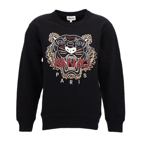Kenzo/高田賢三 女士黑色棉質經典字母徽標虎紋刺繡裝飾圓領長袖上衣衛衣運動衫套頭衫 FB62SW8244XA-99
