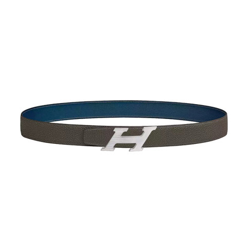HERMES/愛馬仕新款 H Speed系列 男士普魯士藍/叢林綠荔枝紋皮革銀扣雙面腰帶32毫米H081085CU87/H073967CABD075