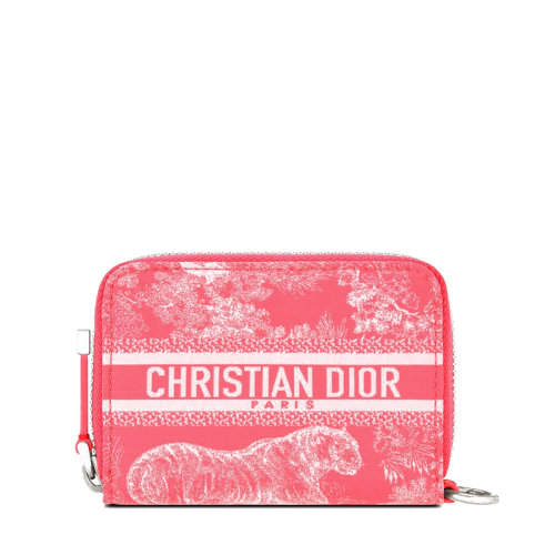 DIOR/迪奧 22秋冬新款Dioriviera系列 女士熒光粉織物飾動物刺繡圖案多卡槽拉鏈開合錢包S5493VNTI_M956
