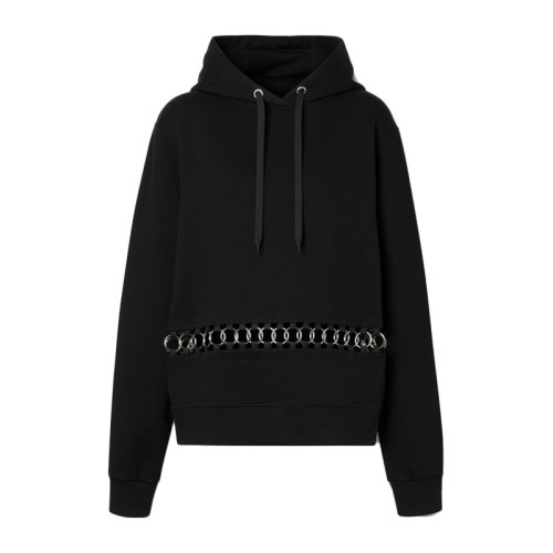 BURBERRY/博柏利 女裝 服裝 黑色棉質金屬環裝飾個性寬松連帽 女衛衣 8020626