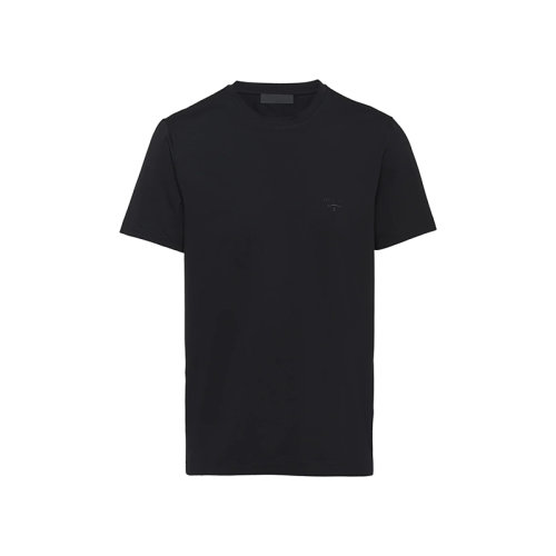 PRADA/普拉達(dá) 22年春夏新款 男士黑色彈力棉Logo刺繡短袖T恤UJM564_1UOR_F0002_S_092