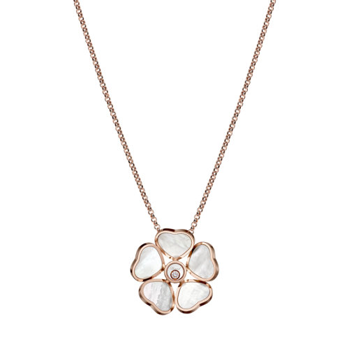 Chopard/蕭邦 經(jīng)典HAPPY HEARTS FLOWERS系列 18K金玫瑰金五顆心形花朵鑲鉆項鏈79A085-5301