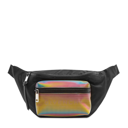 Givenchy/紀梵希 男士黑色尼龍中號拉鏈開合多彩徽標胸包腰包男包 BK5037K0V9-001
