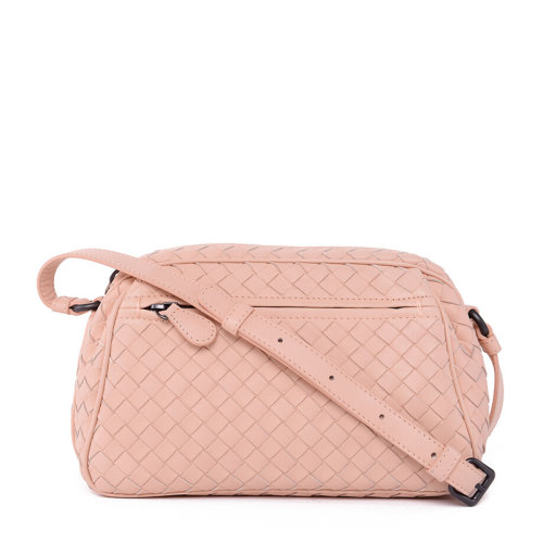 Bottega Veneta/葆蝶家 女士粉色皮革經典編織拉鏈開合單肩包斜挎包女包 363117-V0016-6861