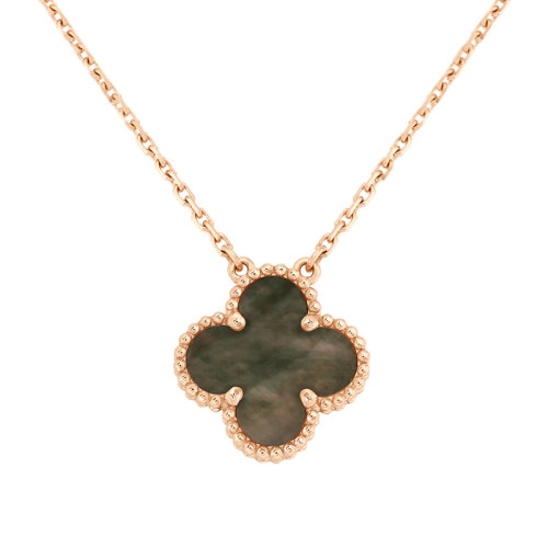 Van Cleef & Arpels/梵克雅寶 經典Vintage Alhambra系列 18K金玫瑰金鑲嵌灰色珍珠貝母幸運四葉草項鏈VCARP4KK00