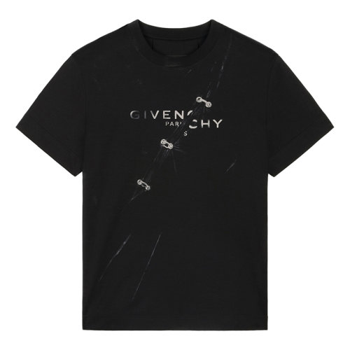 Givenchy/紀梵希女士黑色棉質視覺陷阱效果T恤BW707Z3Z51-001