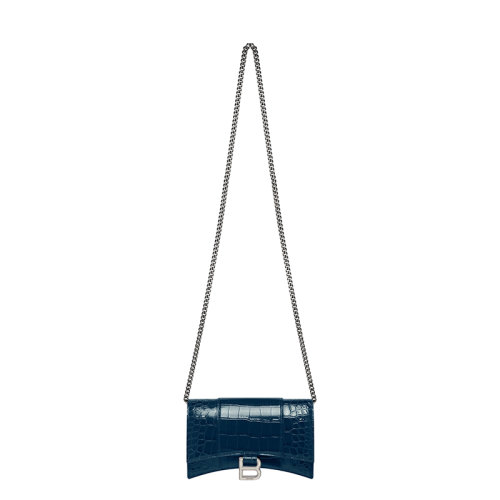 Balenciaga/巴黎世家 22春夏新款HOURGLASS系列 女士深藍色鱷魚壓紋小牛皮單肩斜挎手拿鏈式錢包6560501LR6Y4406