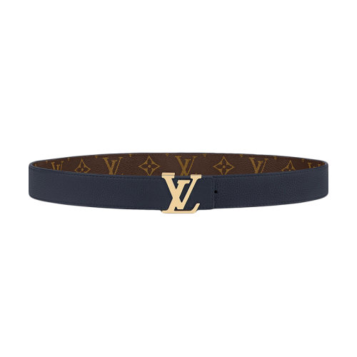 Louis Vuitton/路易威登 22年早春新款 LV Initials系列 女士深藍色牛皮和老花帆布雙面腰帶30毫米M0474V