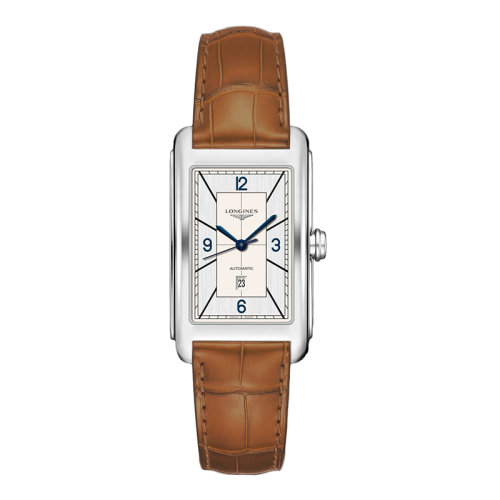 LONGINES/浪琴 黛綽維納系列 男女同款銀色自動機(jī)械精鋼表殼和鱷魚皮表帶腕表28.2X47毫米L5.767.4.73.3